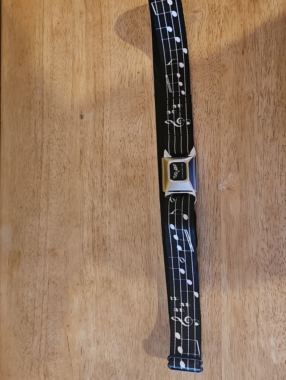 Buckle-Down Black & White Corvette Music Note Seat Belt Belt XL